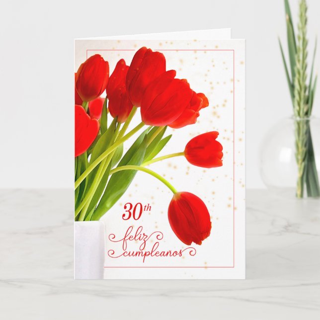30års födelsedag Cumpleaños på spanska med Red Tul Kort (Framsida)
