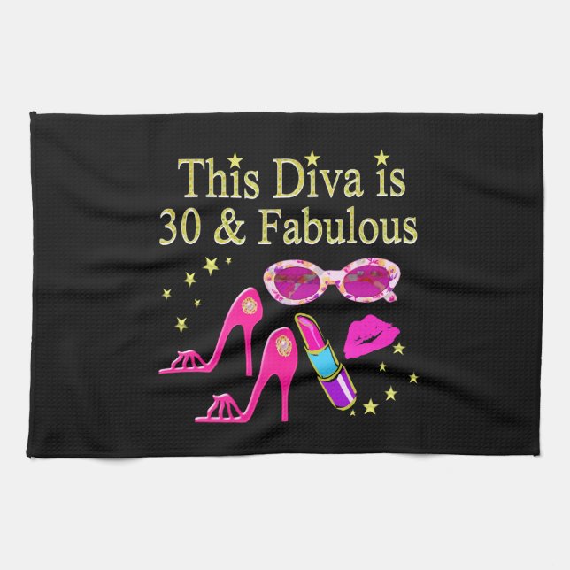 30ÅRS FÖDELSEDAG DAZZLING DIVA DESIGN KÖKSHANDDUK (Horisontell)