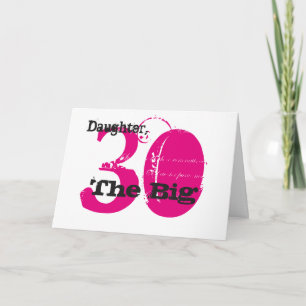 30års födelsedag dotter, svart och rosa text, vit. kort