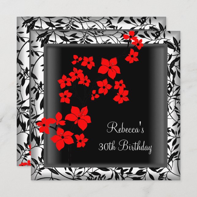 30års födelsedag Elegant Asian Red Flowers White Inbjudningar (Fram/baksida)