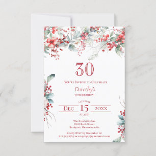 30års födelsedag Elegant Winter Berry Botanical Inbjudningar