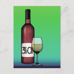 30års födelsedag eller årsdag: vin flaska och glas vykort