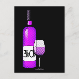 30års födelsedag eller årsdag: vin flaska och glas vykort