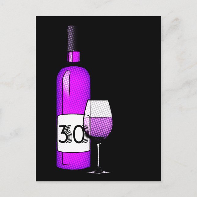 30års födelsedag eller årsdag: vin flaska och glas vykort (Framsida)