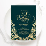 30års födelsedag Emerald Grönt Guld Ro Inbjudningar<br><div class="desc">Emerald grönt guld elegant 30års födelsedag bjudan. Klassdesign med ro,  faux guld-folie och typsnitt för typsnitt. Trendig inbjudan-kortets perfekt för en snyggt kvinnlig dag firande. Anpassa med dina egna detaljer. Kan anpassas till vilken ålder som helst. Skrivna Zazzle-inbjudningar eller digital utskrivbar mall för omedelbar nedladdning.</div>