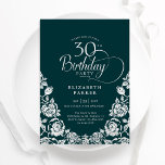 30års födelsedag Emerald Grönt Silver Ro Inbjudningar<br><div class="desc">Emerald grönt silver elegant 30års födelsedag bjudan. Klassdesign med ro,  faux silver-folie och typsnitt för typsnitt. Trendig inbjudan-kortets perfekt för en snyggt kvinnlig dag firande. Anpassa med dina egna detaljer. Kan anpassas till vilken ålder som helst. Skrivna Zazzle-inbjudningar eller digital utskrivbar mall för omedelbar nedladdning.</div>