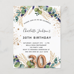 30års födelsedag eucalyptus greenery glitter elega inbjudan vykort