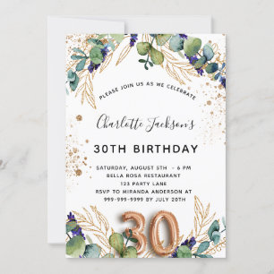 30års födelsedag eucalyptus greenery glitter elega inbjudningar