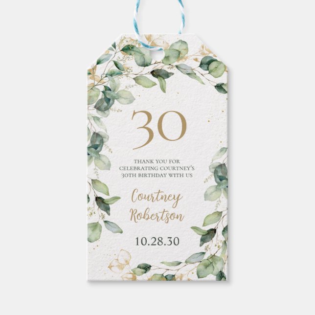 30års födelsedag Eucalyptus Tack Presentetikett (Framsidan)