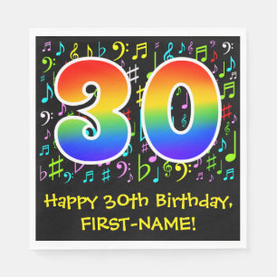 30års födelsedag - Färgstarka musiksymboler, regnb Pappersservett