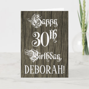 30års födelsedag: Finare, Elegant Text; Faux Wood Kort