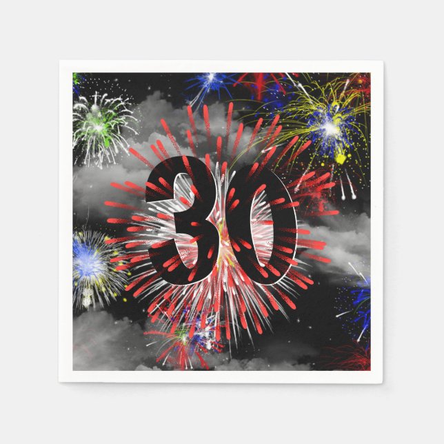 30års födelsedag Fireworks i moln Pappersservett (Framsidan)