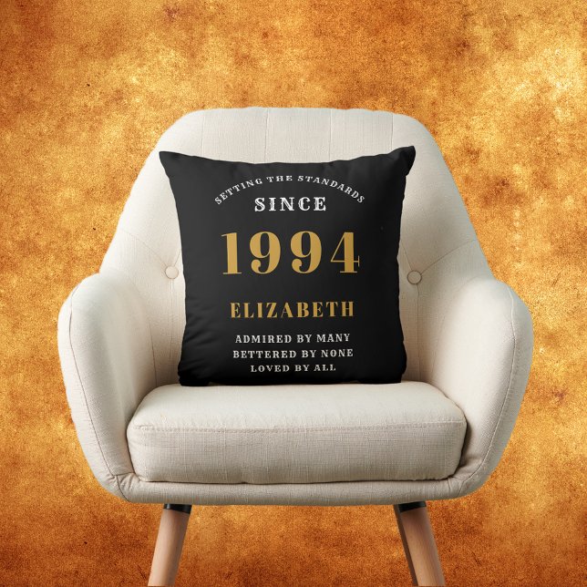 30års födelsedag, född 1994, har förlorat ditt nam kudde (30th Birthday Born 1994 personalized black and gold cushion.)