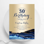 30års födelsedag för marinblått Guld Agate Inbjudningar<br><div class="desc">Partiinbjudan till marinblått och guld agate 30års födelsedag. Elegantens moderna utformning med royal blue water agate marble geode-bakgrund,  faux glitter guld och typography-skript. Trendig inbjudan-kortets perfekt för en snyggt kvinnor i firande. Skrivna Zazzle-inbjudningar eller digital utskrivbar mall för omedelbar nedladdning.</div>