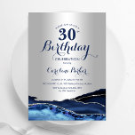 30års födelsedag för marinblått Silver Agate Inbjudningar<br><div class="desc">Partiinbjudan till 30års födelsedag går till marinblått och ro silver. Elegantens moderna utformning med royal blue water agate marble geode-bakgrund,  faux glitter silver och typography-skript. Trendig inbjudan-kortets perfekt för en snyggt kvinnor i firande. Skrivna Zazzle-inbjudningar eller digital utskrivbar mall för omedelbar nedladdning.</div>