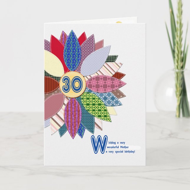 30års födelsedag för mor, sydd blomma kort (Framsida)