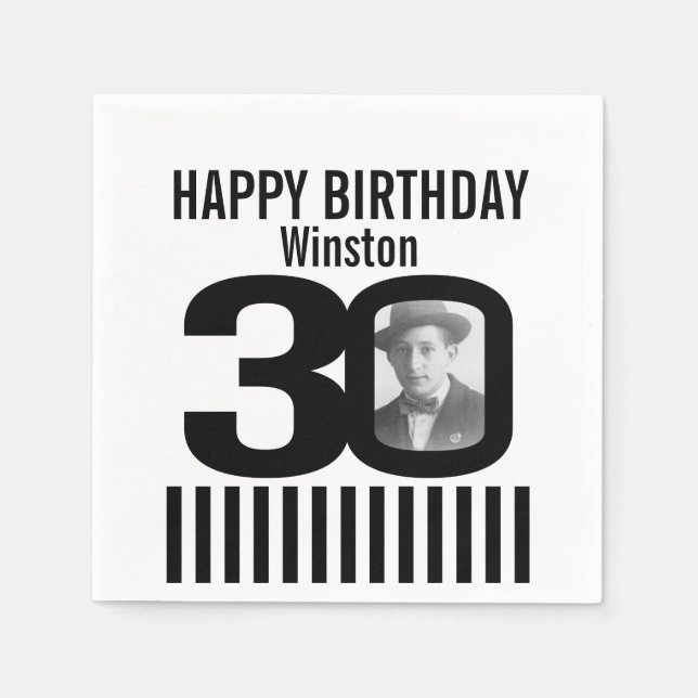 30års födelsedag fotoblöjor av svart rand pappersservett (Framsidan)