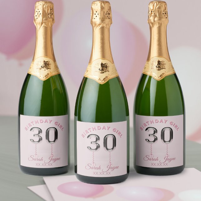 30års födelsedag Girl  Rosa Silver 30 Balloon (Happy 30th Birthday Girl! Just add your name and special date to this pink and silver labels)