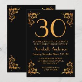 30års födelsedag Glam Modern Guld Black Vintage Re Inbjudningar