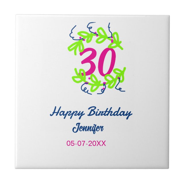 30års födelsedag grönt blåvitling Utandning namn d Kakelplatta (Framsidan)