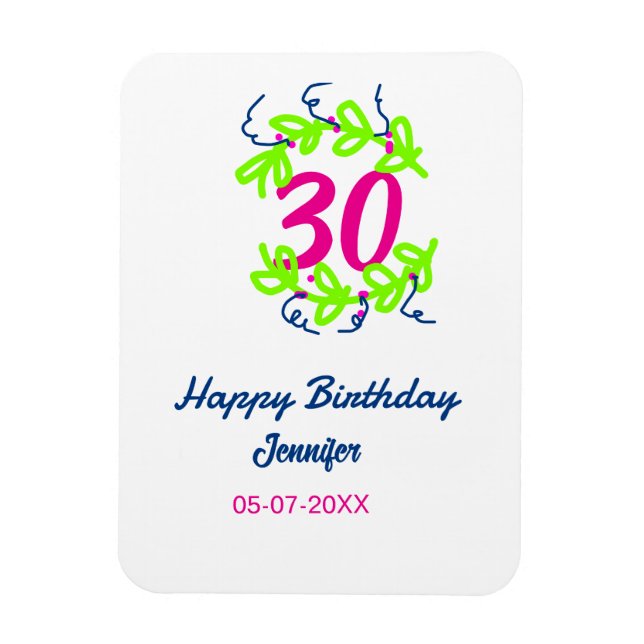 30års födelsedag grönt blåvitling Utandning namn d Magnet (Vertikal)