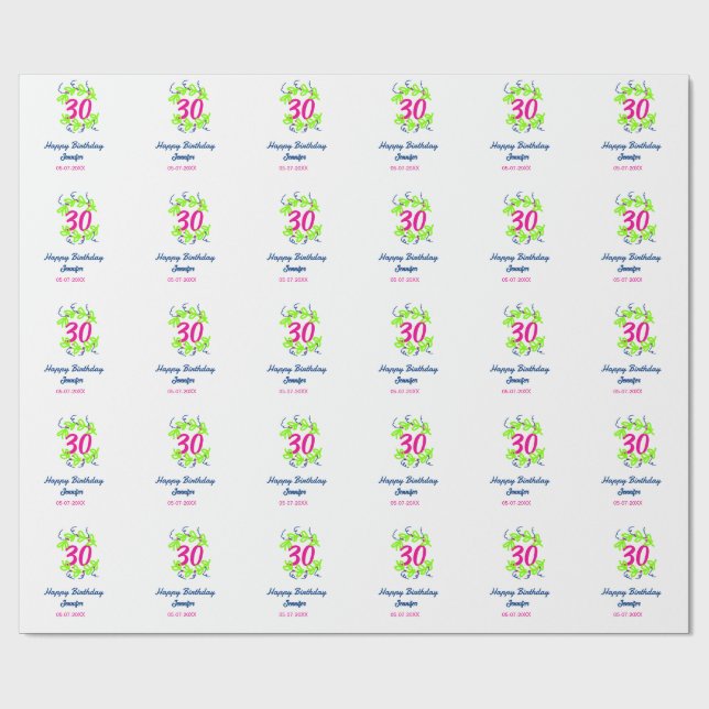 30års födelsedag grönt blåvitling Utandning namn d Presentpapper (Platt)