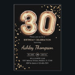 30års födelsedag-Guld-ballonger, svart Inbjudningar<br><div class="desc">Parbjudan till 30års födelsedag. Elegantens utformning i faux glitter guld och svart. Inbjudan-kortet har guld nummer 30 ballonger och skriptteckensnitt. Perfekt för en snyggt vid firande. Berätta om du behöver anpassningsbarnas ålder.</div>