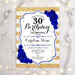 30års födelsedag - Guld Rand Royal Blue Ro Inbjudningar<br><div class="desc">Inbjudan till 30års födelsedag. Elegantens utformning i guld,  vit,  royal blå med faux glitter. Har guld och vitt rand,  sapphire ro,  script font och confietti. Perfekt för en elegant 30 födelsedagsfester.</div>