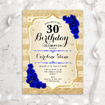 30års födelsedag - Guld Rand Royal Blue Ro Inbjudningar<br><div class="desc">Inbjudan till 30års födelsedag. Elegantens utformning i guld och royalets blå. Funktioner faux glitter guld rand,  sapphire ro snyggt script och confietti. Perfekt för en glam-födelsedagsfest.</div>