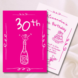 30års födelsedag Hand plockade Rosa Whimsical Inbjudningar