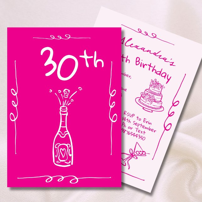 30års födelsedag Hand plockade Rosa Whimsical Inbjudningar (Skapare uppladdad)