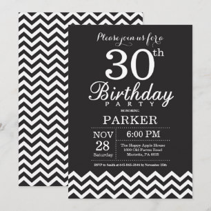 30års födelsedag inbjudan Black and White Chevron