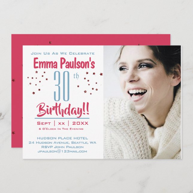 30års födelsedag - inbjudan till fotoparti - stjär (Fram/baksida)