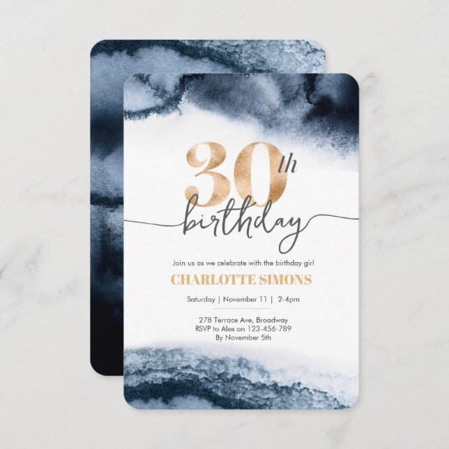 30års födelsedag inbjuds marinens vattenfärg och g inbjudningar (Fram/baksida)