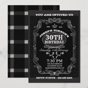 30års födelsedag INVITATION, Black & grått Whisky Inbjudningar