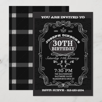 30års födelsedag INVITATION, Black & grått Whisky Inbjudningar