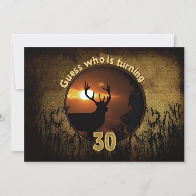 30ÅRS FÖDELSEDAG INVITATION - Solnedgång, Hjort, j Inbjudningar (Framsida)