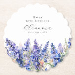 30års födelsedag juli Birth Flower Larkspur Anpass Underlägg Papper<br><div class="desc">Perfekt bord-dekanor under en Juli-födelsedagsfest. Blå larkspur (delphinium) är födelseblomman för den månaden. Den bildar en söt vattenfärg grund gräns på blommigtens personlig,  underlägg med skalat kant. Namn,  ålder och födelsedatum för födelsedagen placeras ovanför den med hjälp av elegantens kalligrafi och typografi. All text kan redigeras.</div>