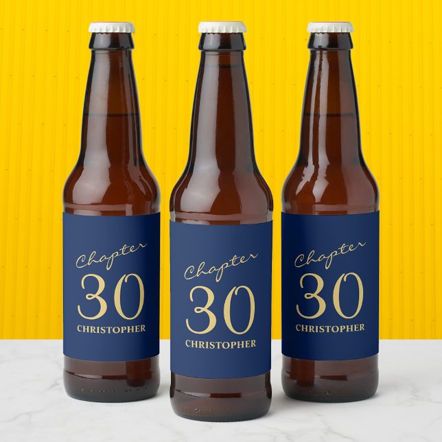 30års födelsedag Kapitel 30 Blue Guld Ölflaska Etikett (Personalized 30th Birthday beer bottle labels in blue and gold. A unique touch to that special party)