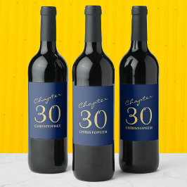 30års födelsedag Kapitel 30 Blue Guld Vinflaska Etikett