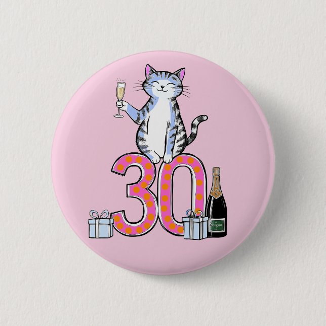 30års födelsedag-katten firande 30 år trettio knapp (Framsida)