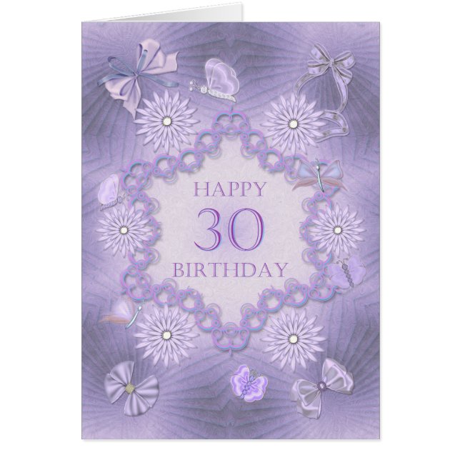 30års födelsedag-kort med lavender-blommor hälsningskort (Framsidan)