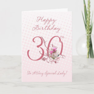 30års födelsedag-kort - Rosa ros - till en mycket Kort