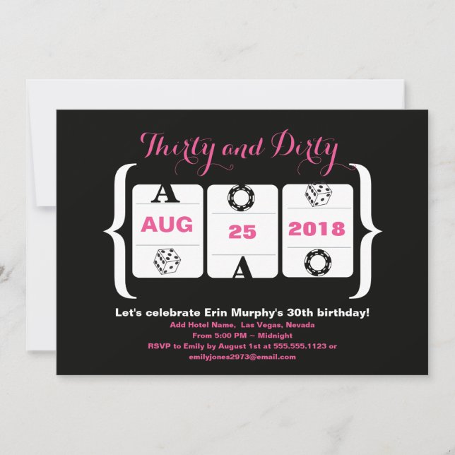 30års födelsedag Kortplats Maskin Dice och Poker C Inbjudningar (Framsida)