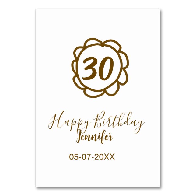 30års födelsedag lägg till namn-datumår för guldbl bordsnummer (Framsidan)