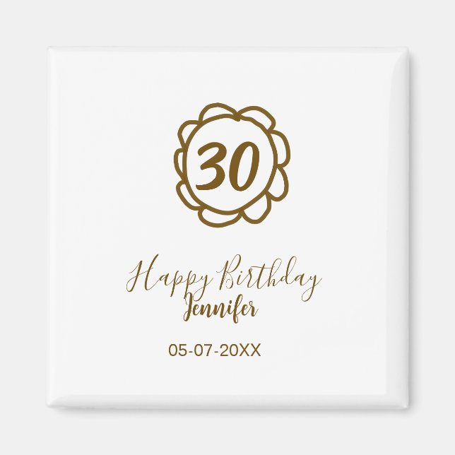 30års födelsedag lägg till namn-datumår för guldbl magnet (Framsidan)