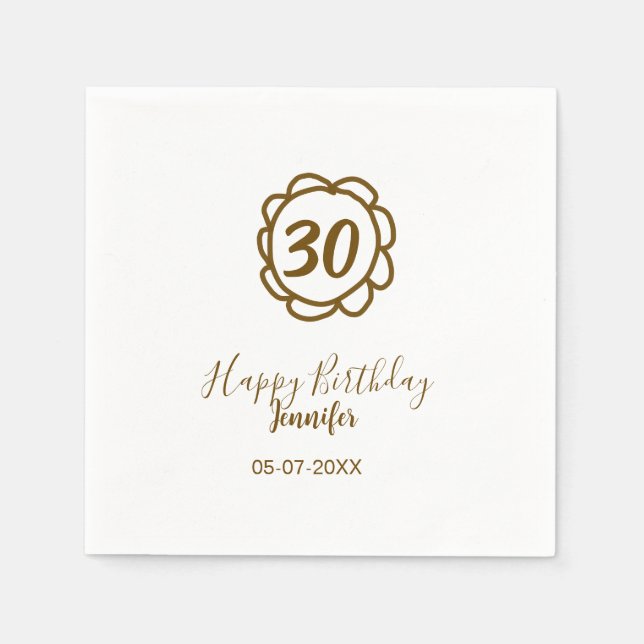 30års födelsedag lägg till namn-datumår för guldbl pappersservett (Framsidan)
