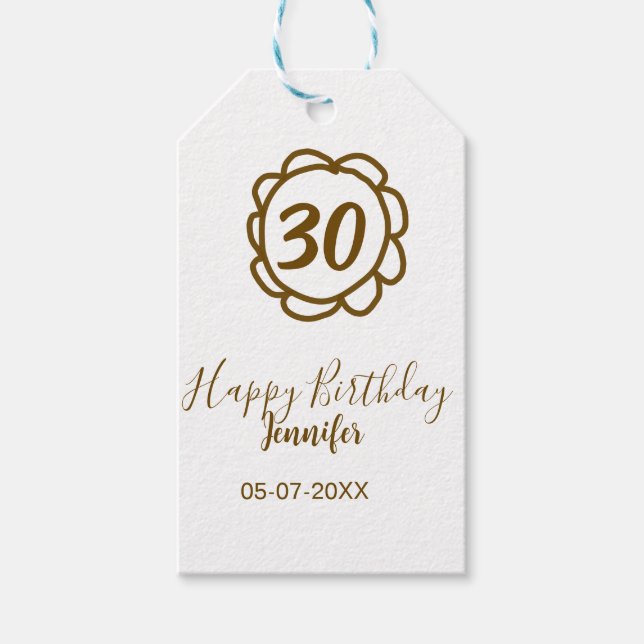 30års födelsedag lägg till namn-datumår för guldbl presentetikett (Framsidan)