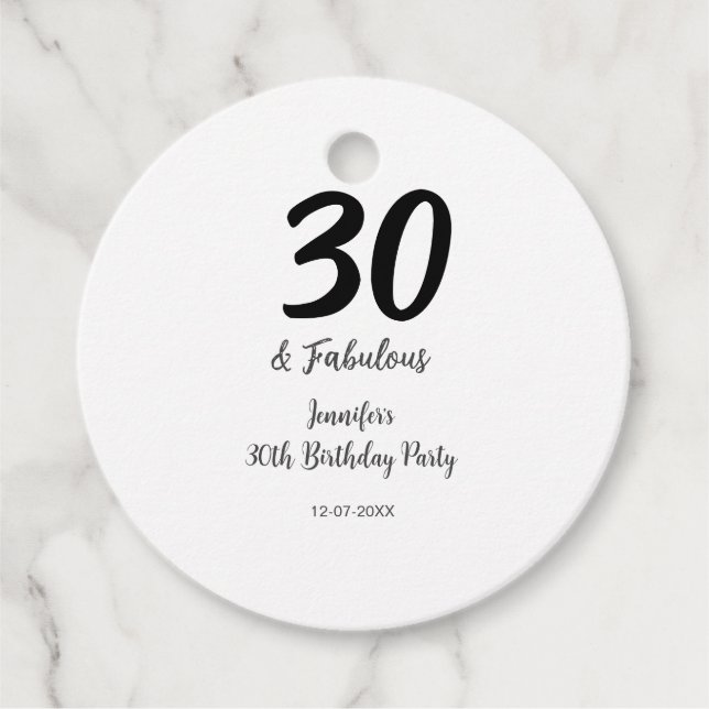 30års födelsedag lägg till namn, datumår svart gåvor etiketter (Framsida)
