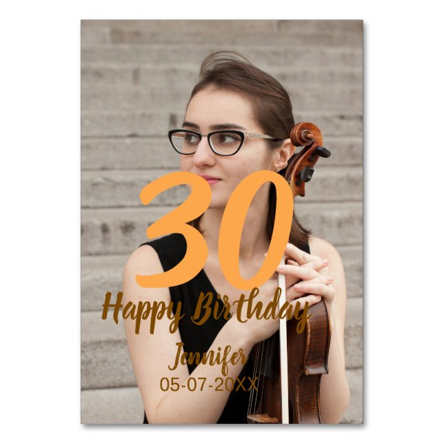 30års födelsedag lägg till namn-datumårsteckenfoto bordsnummer (Framsidan)